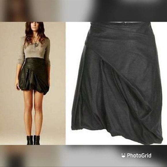 All Saints Skirts All Saints Bubble Hem Soft Leather Skirt Lamb